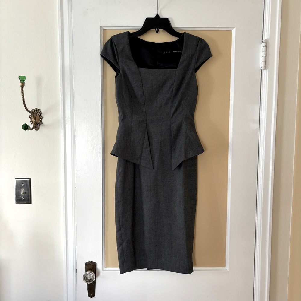 Zara Grey Peplum Pencil Dress - size XS